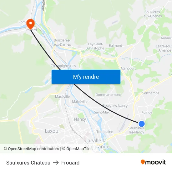 Saulxures Château to Frouard map