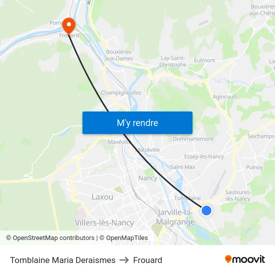 Tomblaine Maria Deraismes to Frouard map