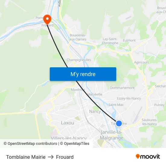 Tomblaine Mairie to Frouard map