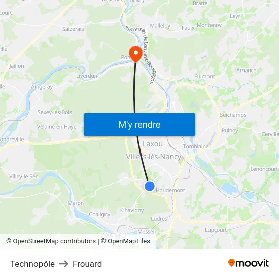 Technopôle to Frouard map