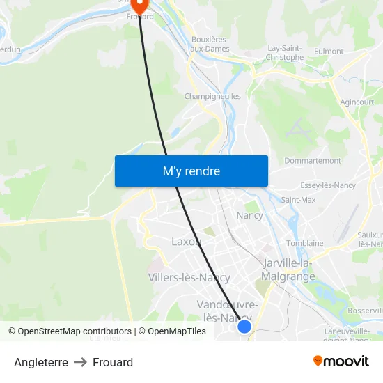 Angleterre to Frouard map