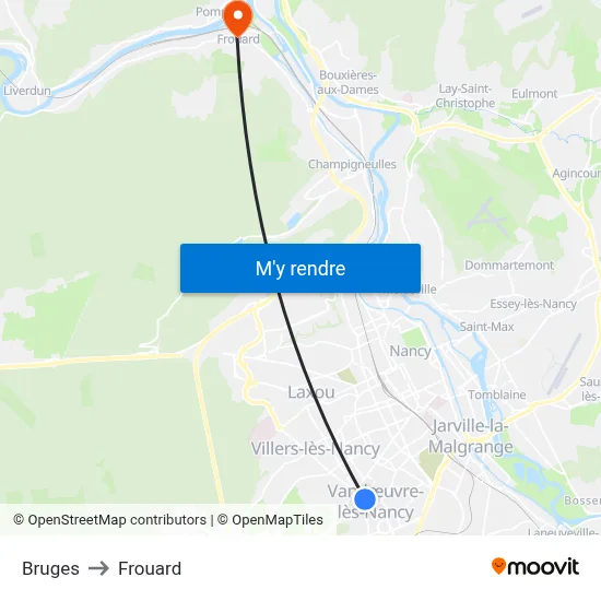 Bruges to Frouard map