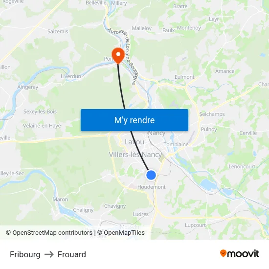 Fribourg to Frouard map