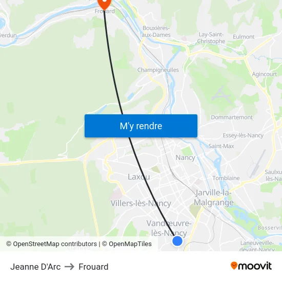 Jeanne D'Arc to Frouard map