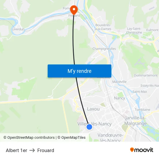 Albert 1er to Frouard map