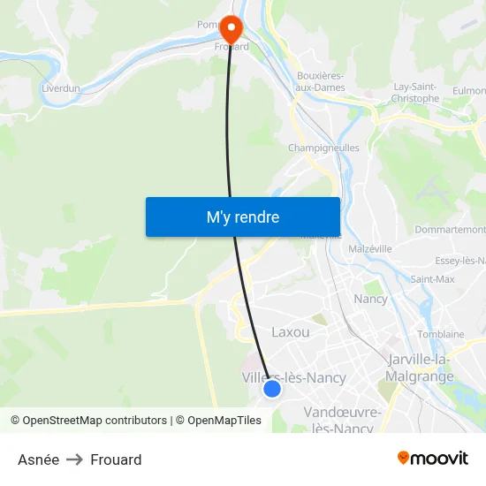 Asnée to Frouard map
