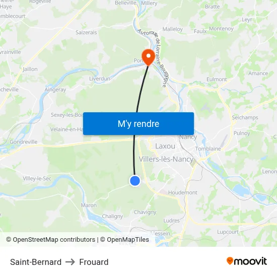 Saint-Bernard to Frouard map