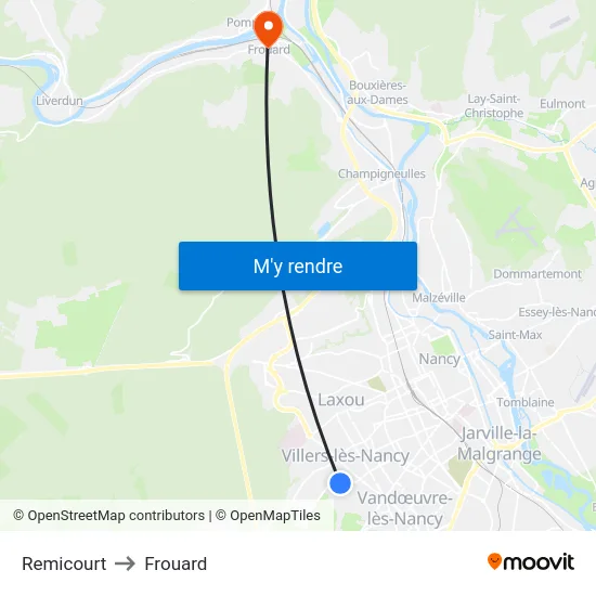 Remicourt to Frouard map