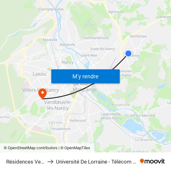 Résidences Vertes to Université De Lorraine - Télécom Nancy map