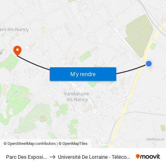 Parc Des Expositions to Université De Lorraine - Télécom Nancy map