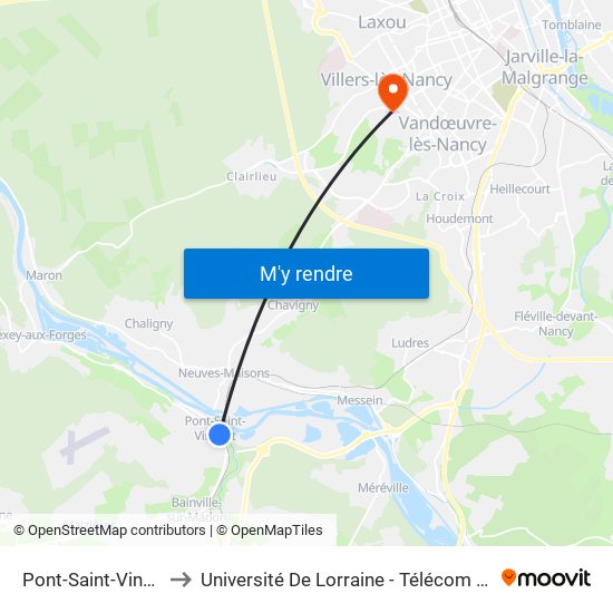 Pont-Saint-Vincent to Université De Lorraine - Télécom Nancy map