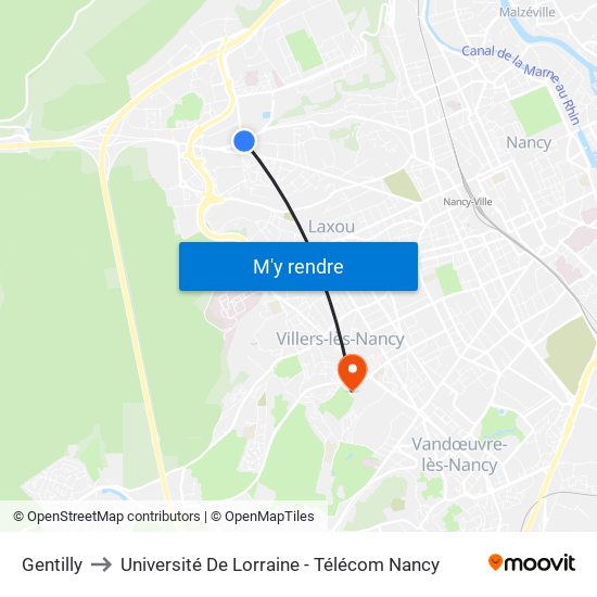 Gentilly to Université De Lorraine - Télécom Nancy map