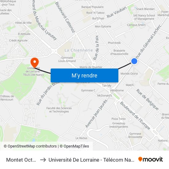 Montet Octroi to Université De Lorraine - Télécom Nancy map