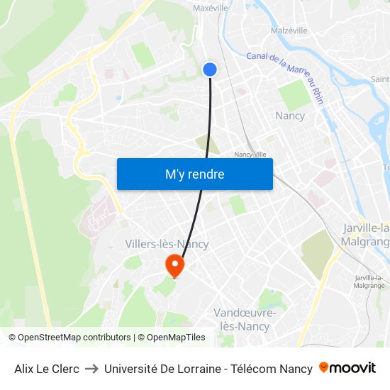 Alix Le Clerc to Université De Lorraine - Télécom Nancy map