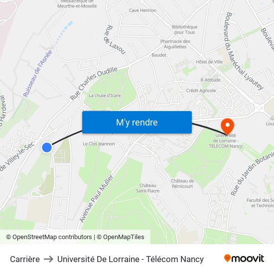 Carrière to Université De Lorraine - Télécom Nancy map