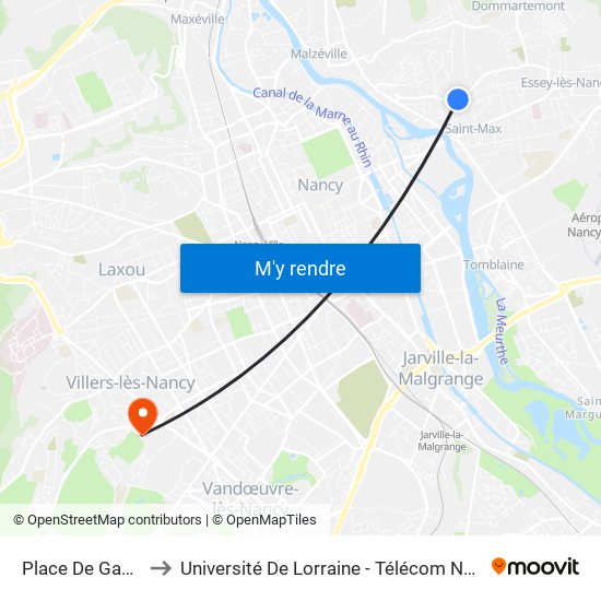 Place De Gaulle to Université De Lorraine - Télécom Nancy map