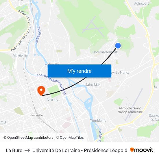 La Bure to Université De Lorraine - Présidence Léopold map