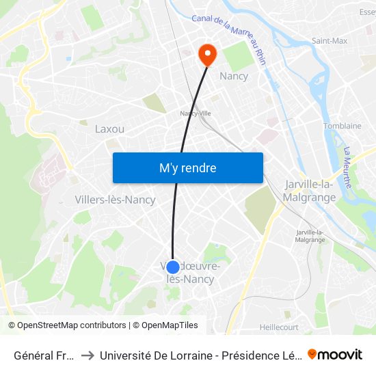 Général Frère to Université De Lorraine - Présidence Léopold map