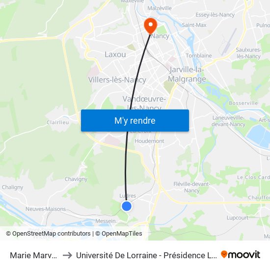 Marie Marvingt to Université De Lorraine - Présidence Léopold map