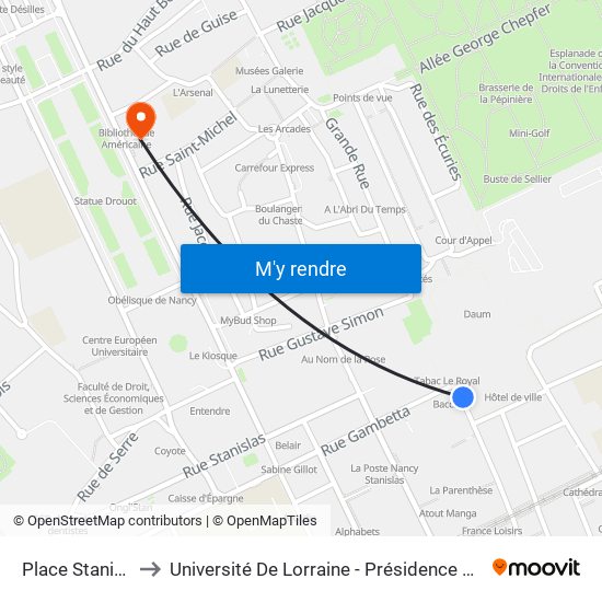 Place Stanislas to Université De Lorraine - Présidence Léopold map