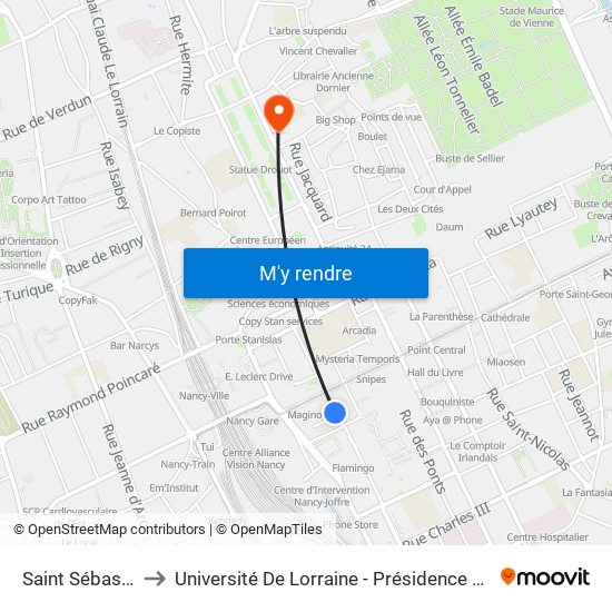 Saint Sébastien to Université De Lorraine - Présidence Léopold map