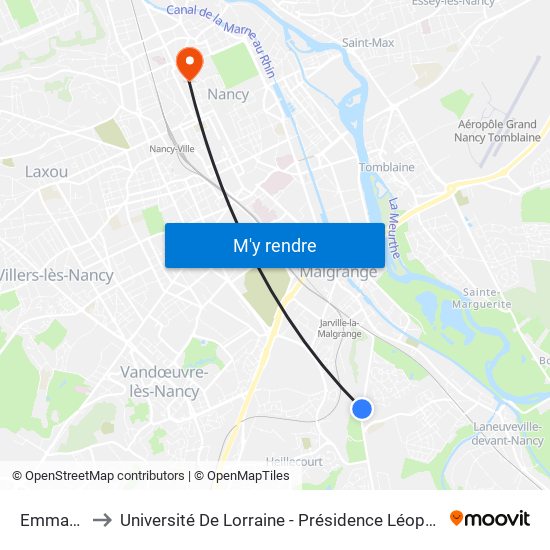 Emmaüs to Université De Lorraine - Présidence Léopold map