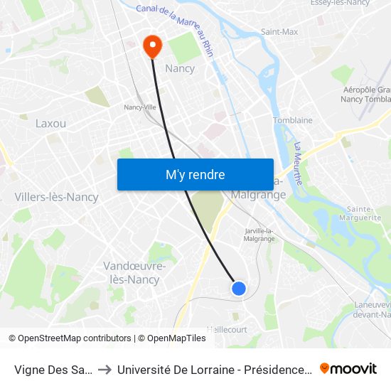 Vigne Des Sables to Université De Lorraine - Présidence Léopold map