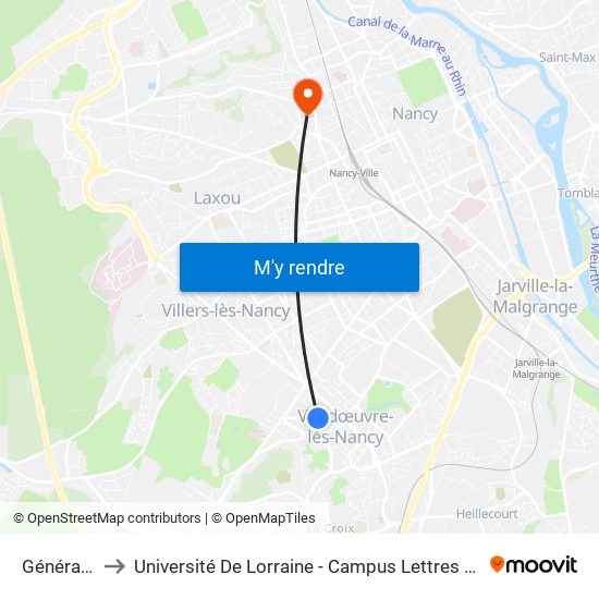 Général Frère to Université De Lorraine - Campus Lettres Et Sciences Humaines map