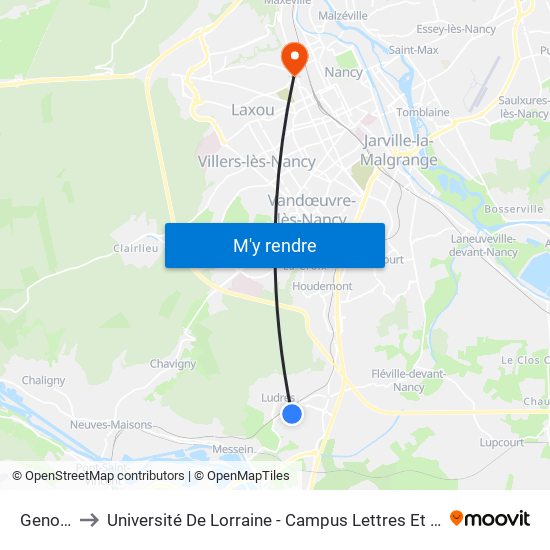 Genobois to Université De Lorraine - Campus Lettres Et Sciences Humaines map