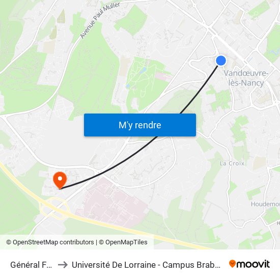 Général Frère to Université De Lorraine - Campus Brabois Santé map