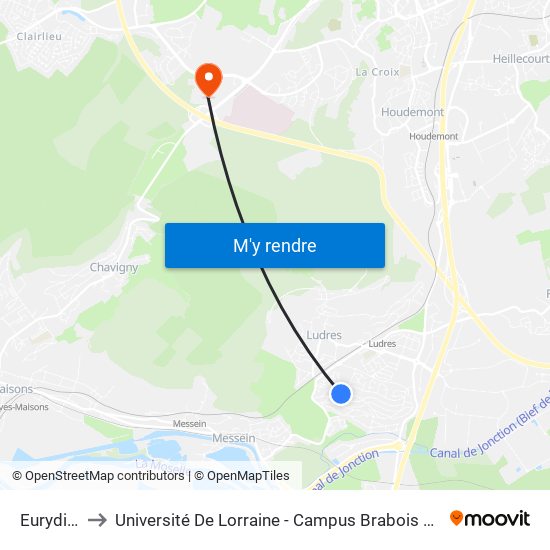 Eurydice to Université De Lorraine - Campus Brabois Santé map