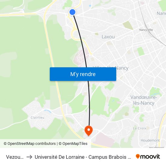 Vezouze to Université De Lorraine - Campus Brabois Santé map