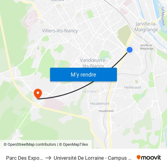 Parc Des Expositions to Université De Lorraine - Campus Brabois Santé map