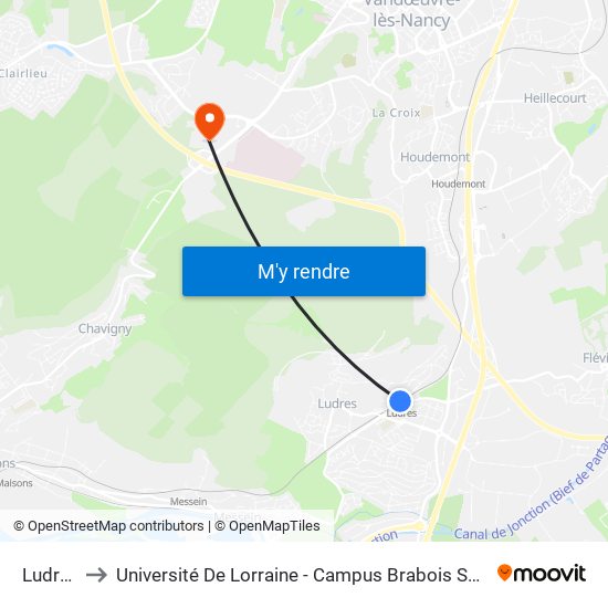 Ludres to Université De Lorraine - Campus Brabois Santé map