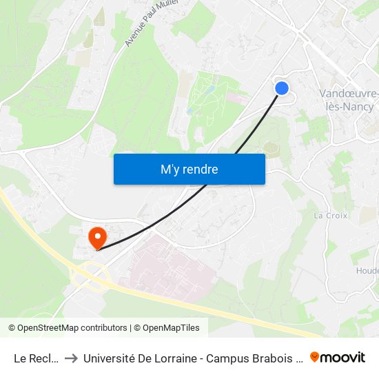 Le Reclus to Université De Lorraine - Campus Brabois Santé map