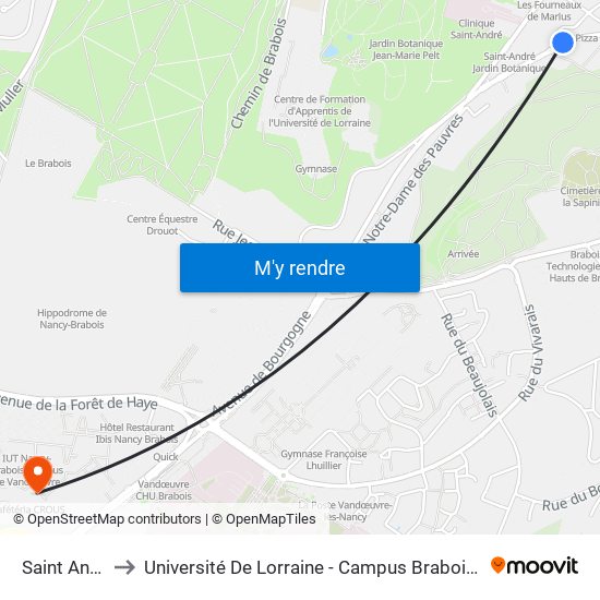 Saint André to Université De Lorraine - Campus Brabois Santé map