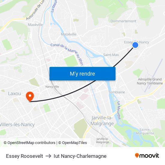 Essey Roosevelt to Iut Nancy-Charlemagne map