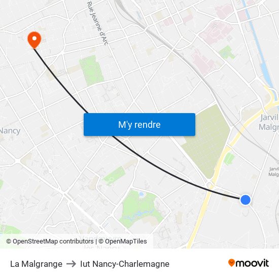 La Malgrange to Iut Nancy-Charlemagne map