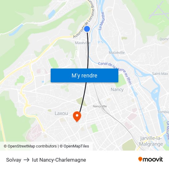 Solvay to Iut Nancy-Charlemagne map