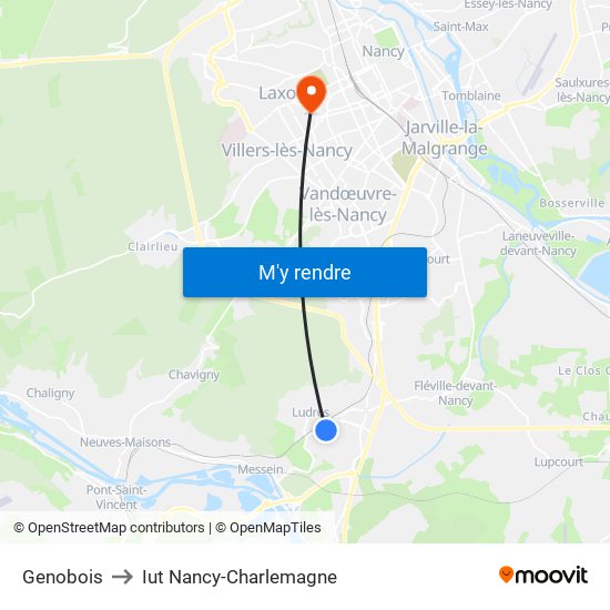 Genobois to Iut Nancy-Charlemagne map