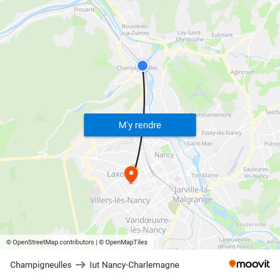 Champigneulles to Iut Nancy-Charlemagne map