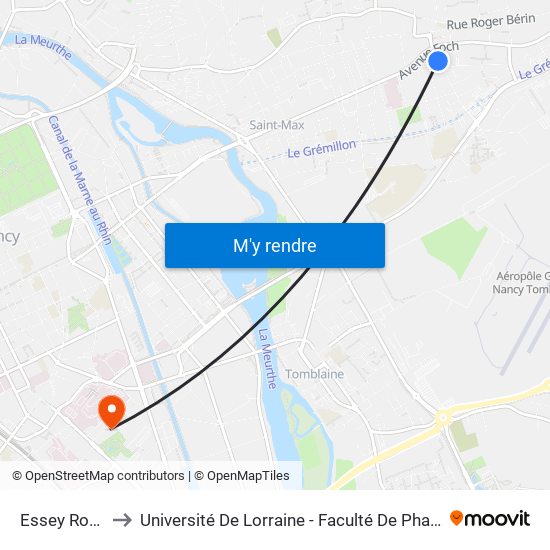 Essey Roosevelt to Université De Lorraine - Faculté De Pharmacie Site Lionnois map