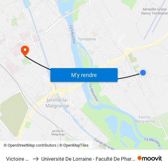 Victoire Daubié to Université De Lorraine - Faculté De Pharmacie Site Lionnois map