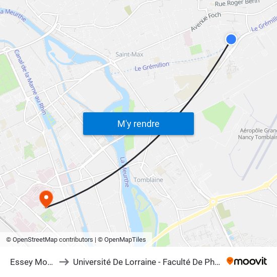 Essey Mouzimpré to Université De Lorraine - Faculté De Pharmacie Site Lionnois map