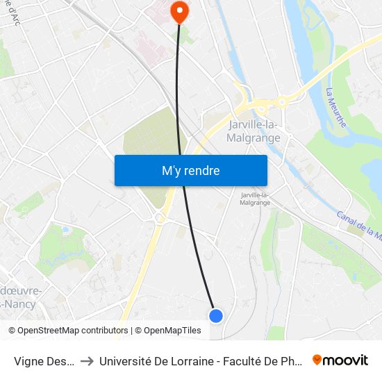 Vigne Des Sables to Université De Lorraine - Faculté De Pharmacie Site Lionnois map