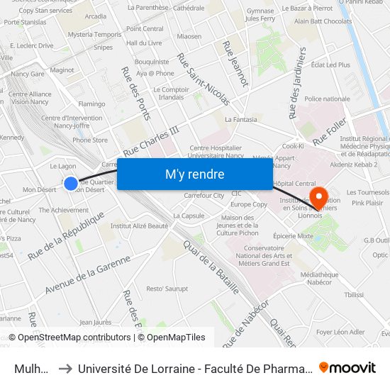 Mulhouse to Université De Lorraine - Faculté De Pharmacie Site Lionnois map