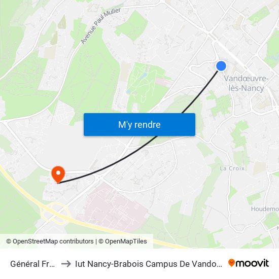 Général Frère to Iut Nancy-Brabois Campus De Vandoeuvre map