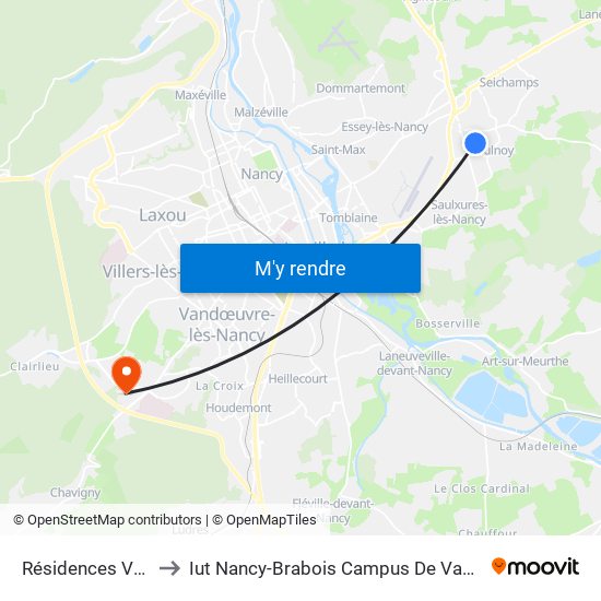 Résidences Vertes to Iut Nancy-Brabois Campus De Vandoeuvre map