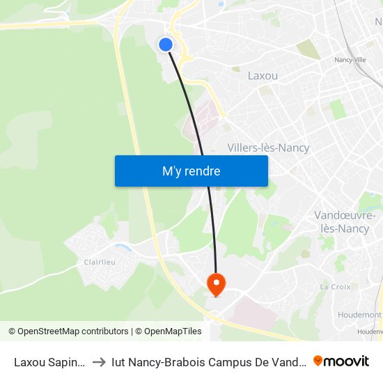 Laxou Sapinière to Iut Nancy-Brabois Campus De Vandoeuvre map
