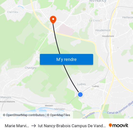 Marie Marvingt to Iut Nancy-Brabois Campus De Vandoeuvre map